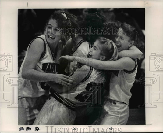 Press Photo Martin (center) gets congratulated by teammates - cvb47486- Historic Images