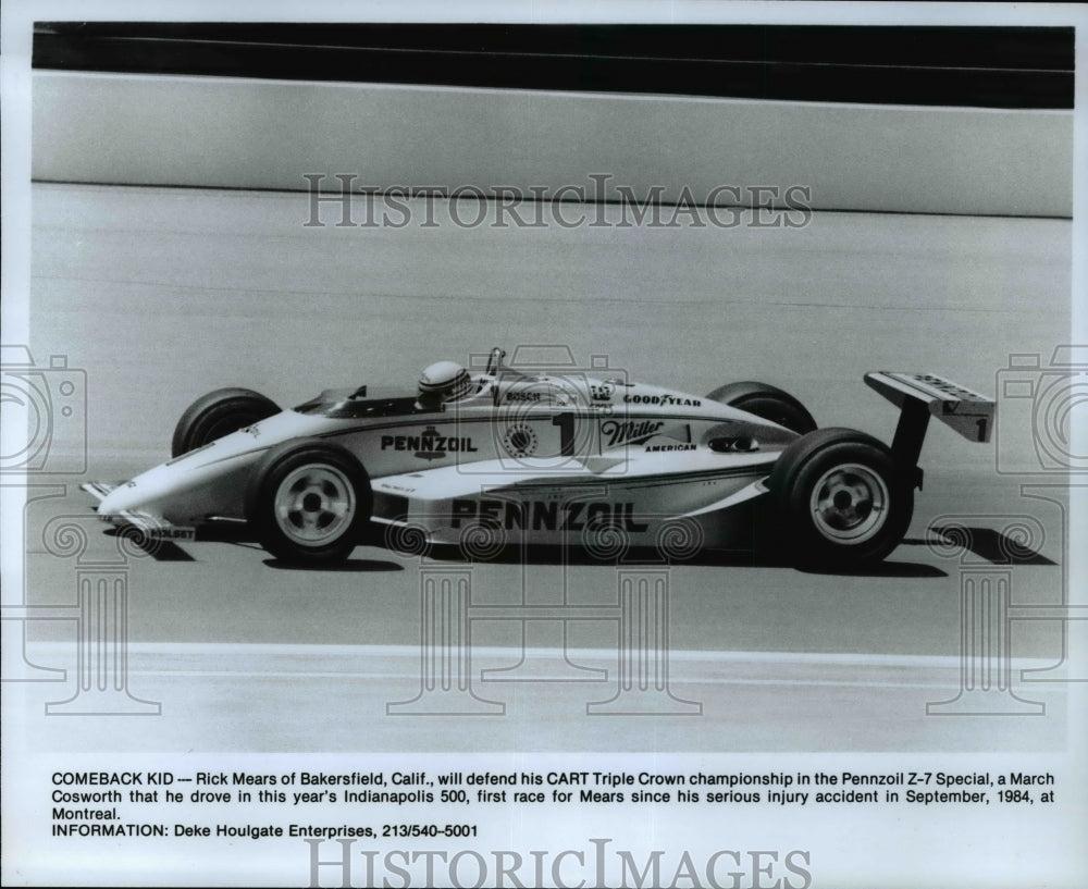 Press Photo Rick Mears of Bakersfield California-Pennzoil Z-7 Special- Historic Images