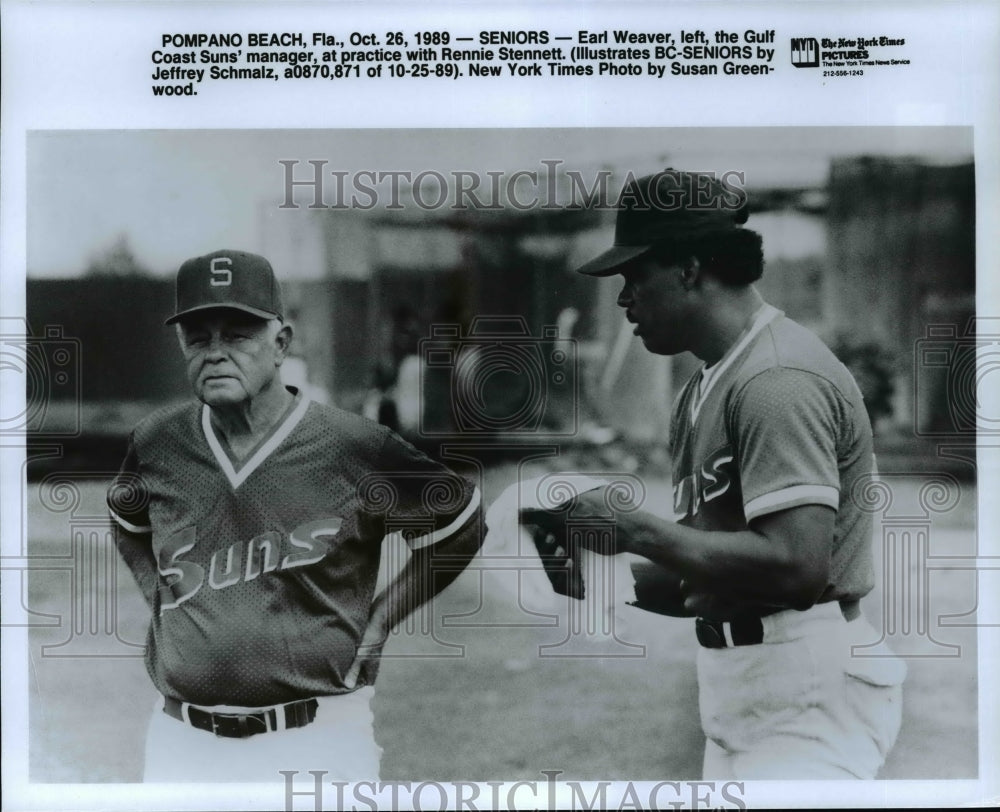 1989 Press Photo Earl Weaver, left the Gulf Coast Suns&#39; manager and Stennet- Historic Images