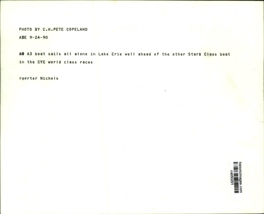 1990 Press Photo A3 Boat Sails All Alone in Lake Erie - cvb50291