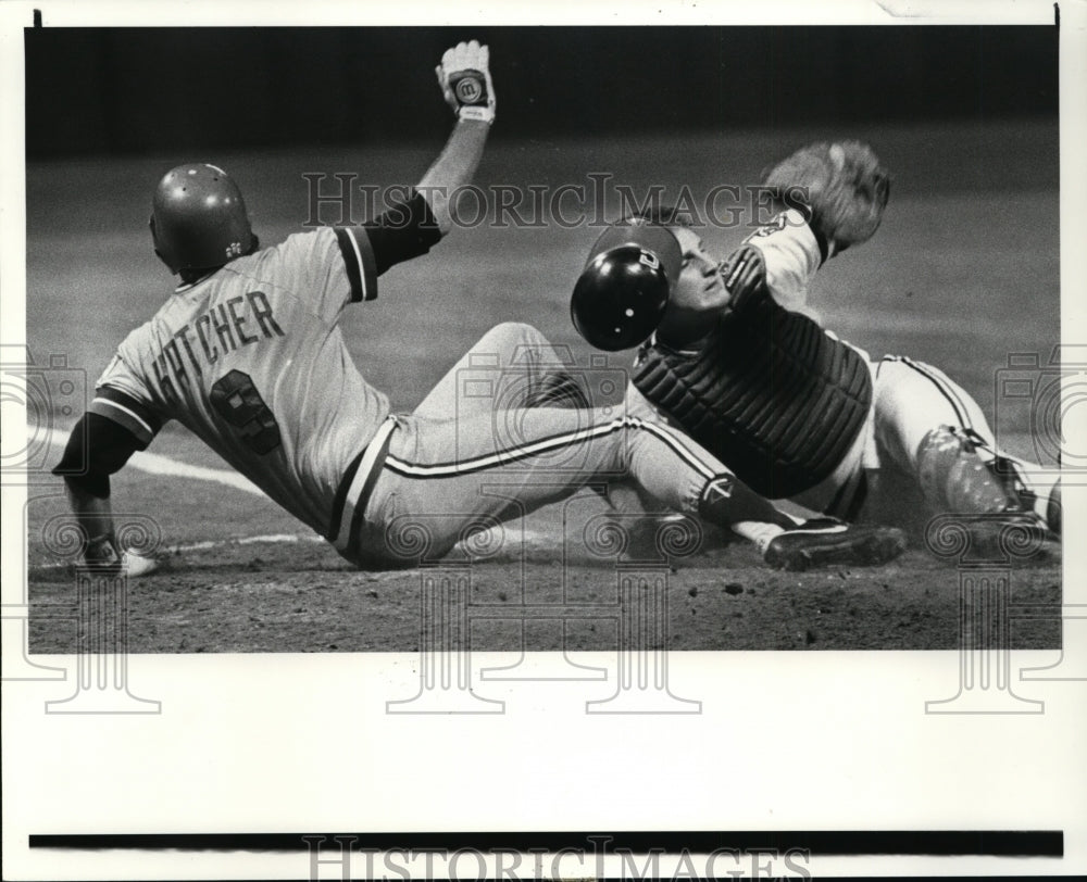 1984 Press Photo Mickey Hatcher is Thrown Out at Home - cvb50733- Historic Images