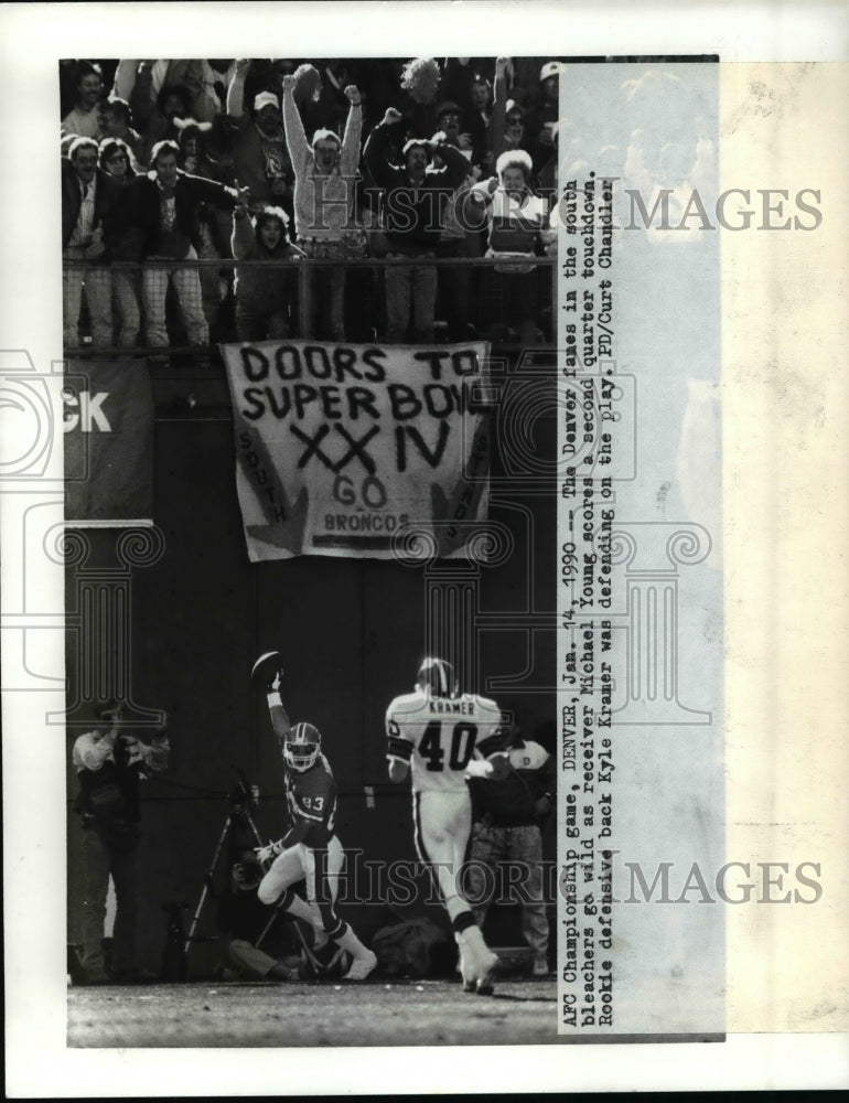 1990 Press Photo Denver- AFC Championship Game Denver fans go wild. - cvb53833- Historic Images