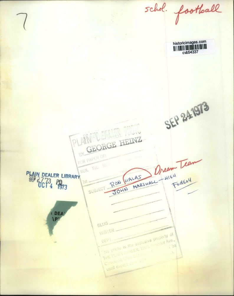 1973 Press Photo Ron Halas-John Marshall High football - cvb54337