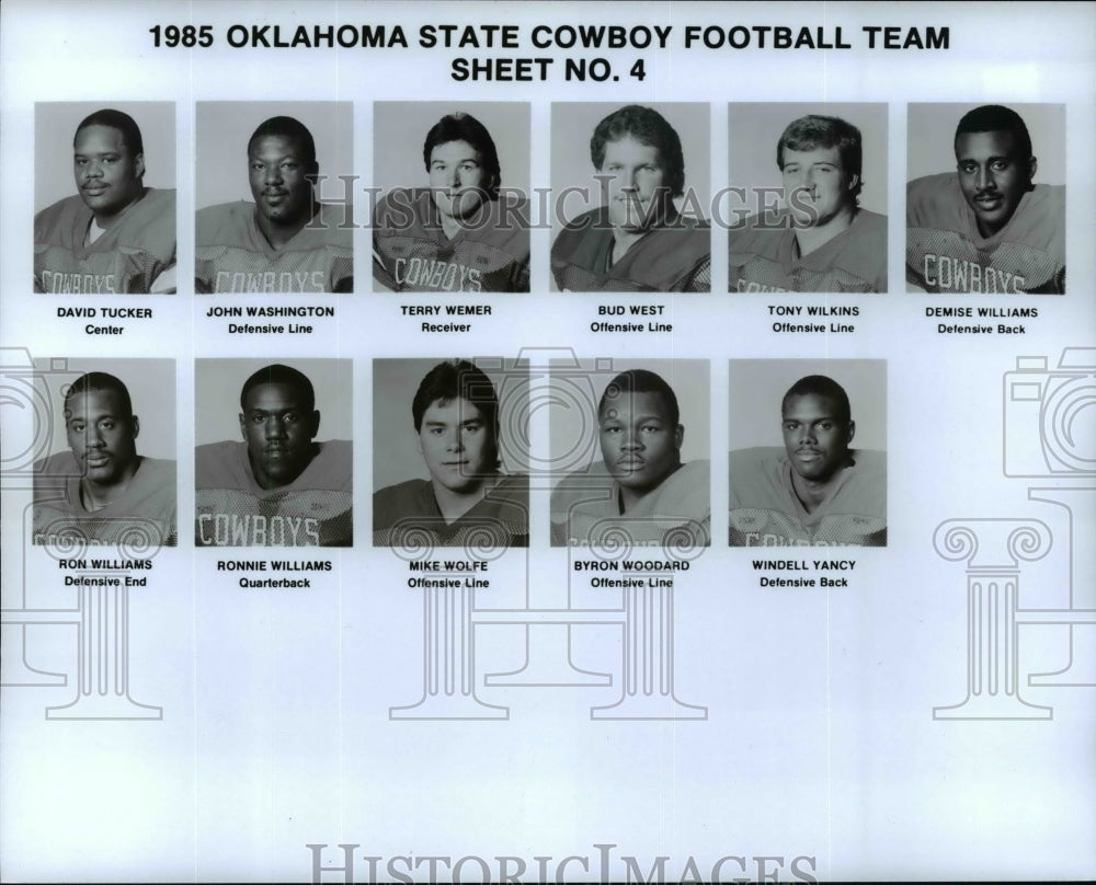 1985 Press Photo Oklahoma State Cowboy Football team members - cvb54953- Historic Images