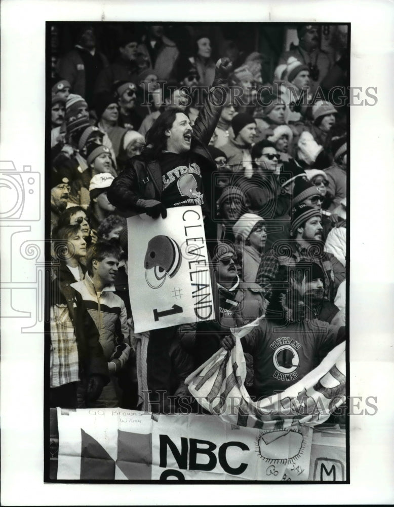 1988 Press Photo Fans climb the wall to cheer at Browns vs Colts game- Historic Images