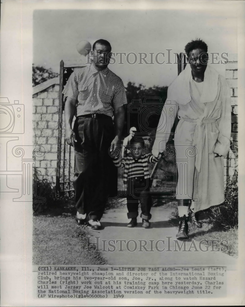 1949 Press Photo Retried boxer Joe Louis, his son Joe Jr. and Ezzard Charles- Historic Images