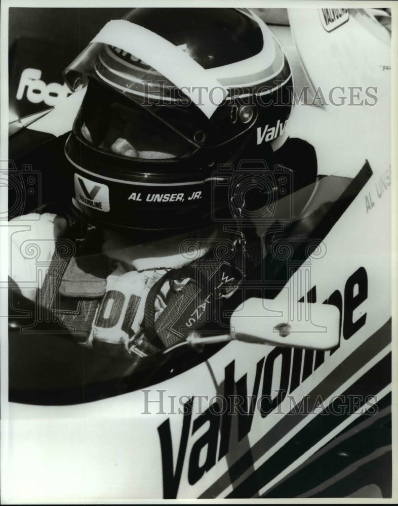 1988 Press Photo Team Valvoline driver Al Unser Jr. sits in the cockpit of #3.- Historic Images