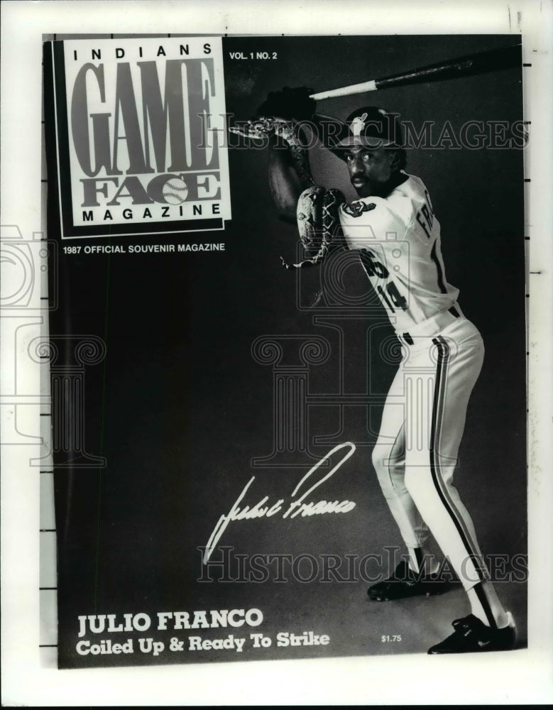 1987 Press Photo Cleveland Indians&#39; Julio Franco cover of Game Face Magazine- Historic Images