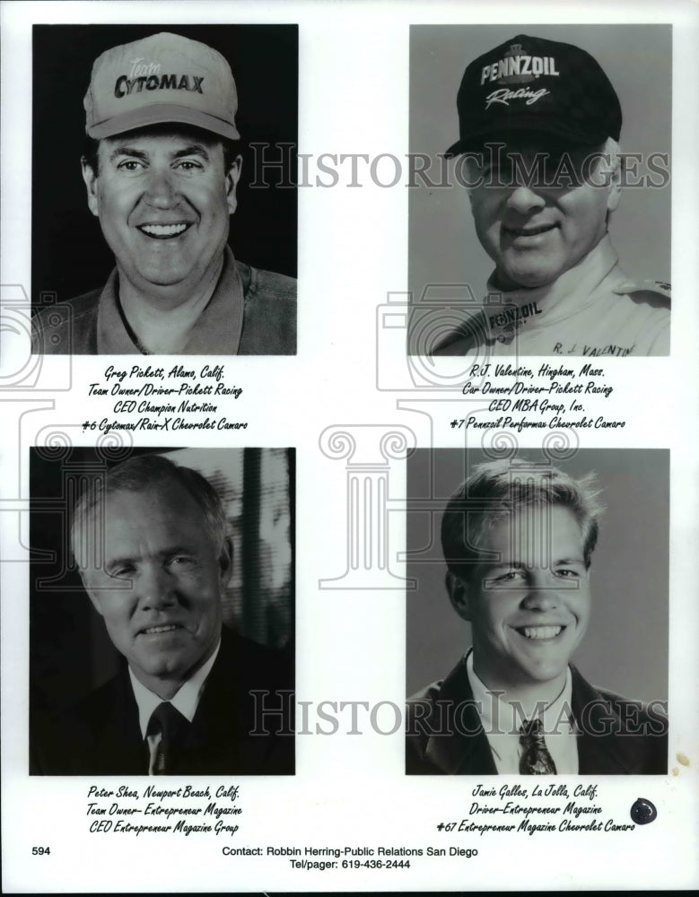 Press Photo Greg Pickett, R.J. Valentine, Peter Shea with Pickett car racing.- Historic Images
