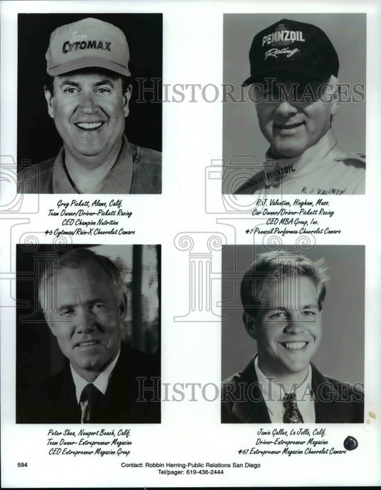 Press Photo Greg Pickett, R.J. Valentine, Peter Shea with Pickett car racing.- Historic Images
