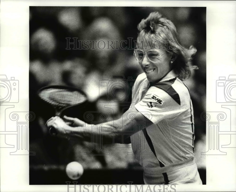 1987 Press Photo Martina Nauratilova- exhibition match vs Chris Evert- Historic Images