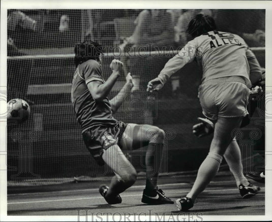 1984 Press Photo Force's Craig Allen with Socker's Jean Willrich - cvb61716- Historic Images