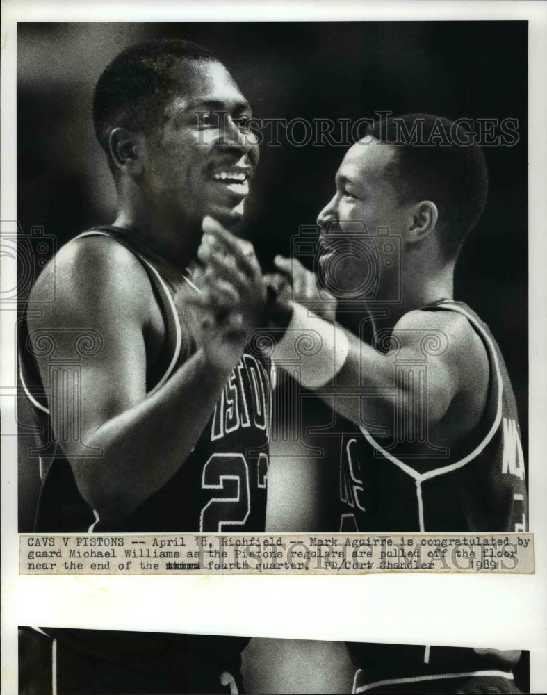 1989 Press Photo Cavs V Pistons Richfield Mark Aguirre and Michael Williams.- Historic Images