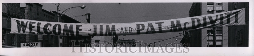 1965 Press Photo Welcome banner for James McDivitt in Cleveland - cvo03440- Historic Images