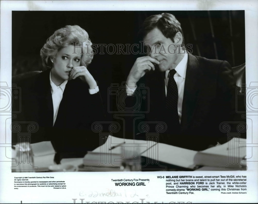 1986 Press Photo Melanie Griffith and Harrison Ford in &quot;Working Girl&quot;- Historic Images