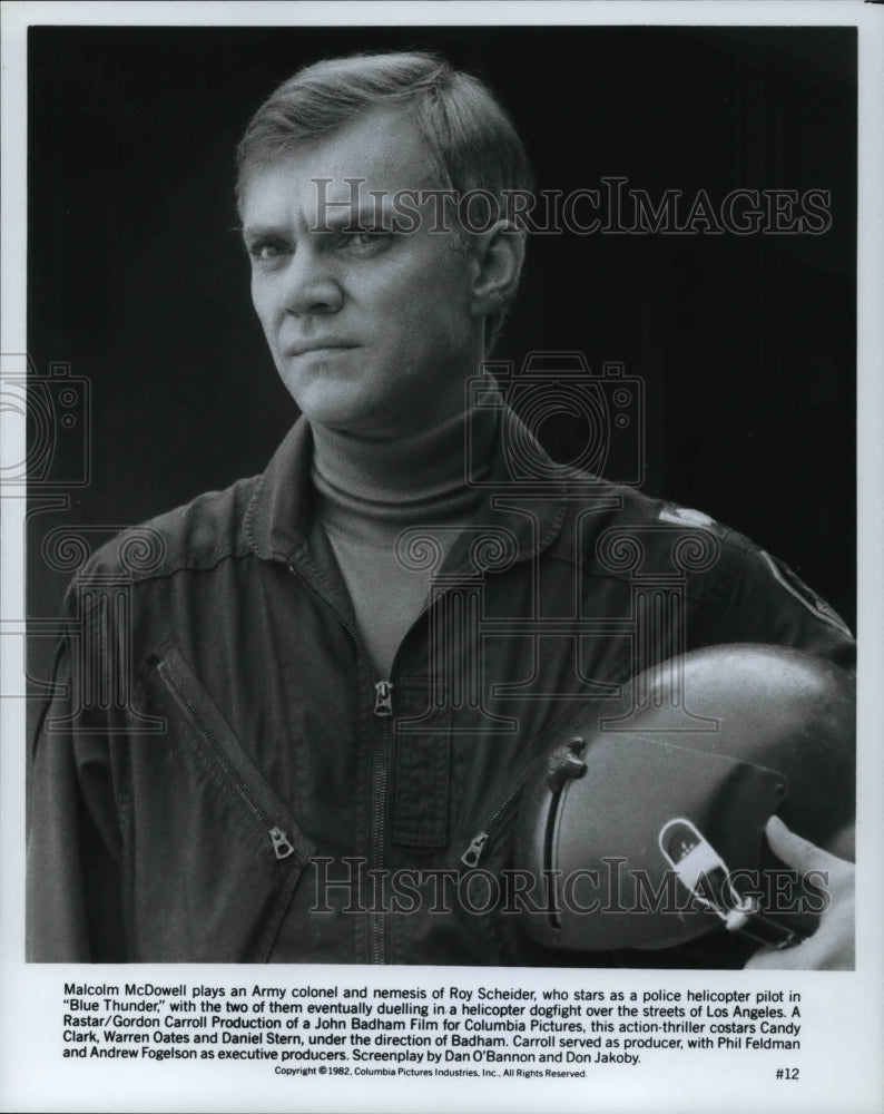1986 Press Photo Malcolm McDowell in Blue Thunder - cvp30565- Historic Images
