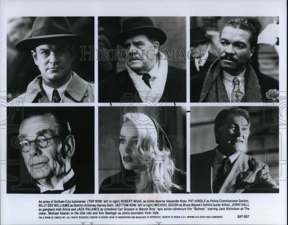 1989 Press Photo Robert Wuhl, Pat Hingle, Billy Dee Williams in &quot;Batman&quot;- Historic Images