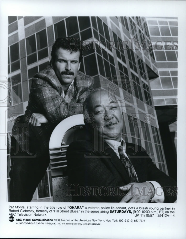 1987 Press Photo Pat Morita &amp; Robert Clohessy in Ohara - cvp31921- Historic Images