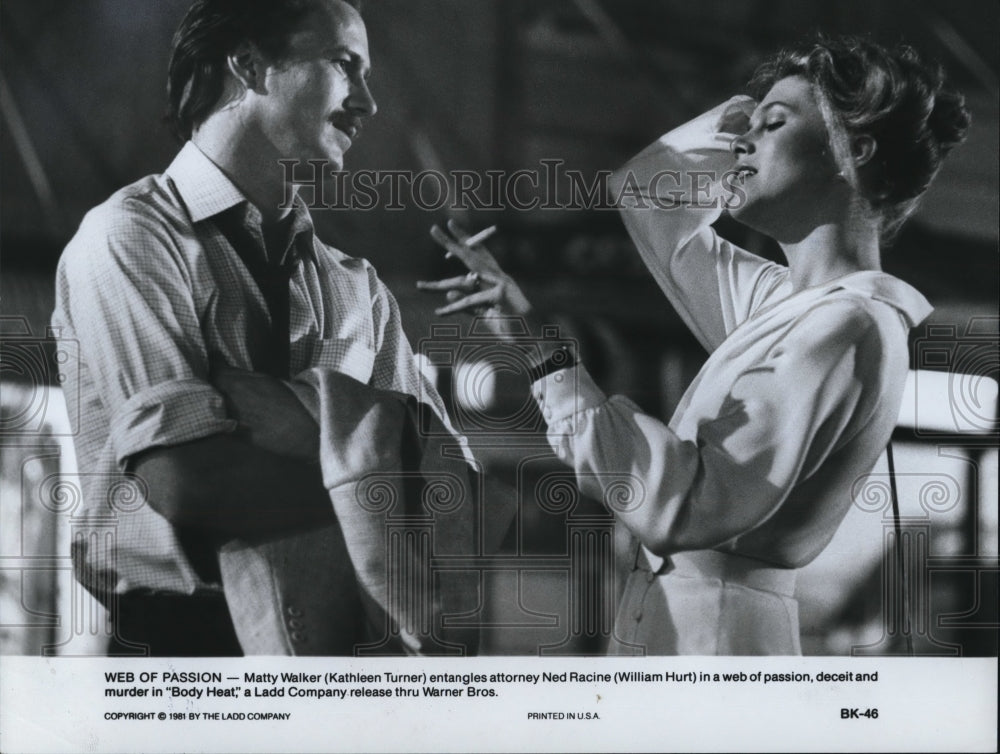 1981 Press Photo Kathleen Turner and William Hurt in &quot;Web of Passion&quot;- Historic Images