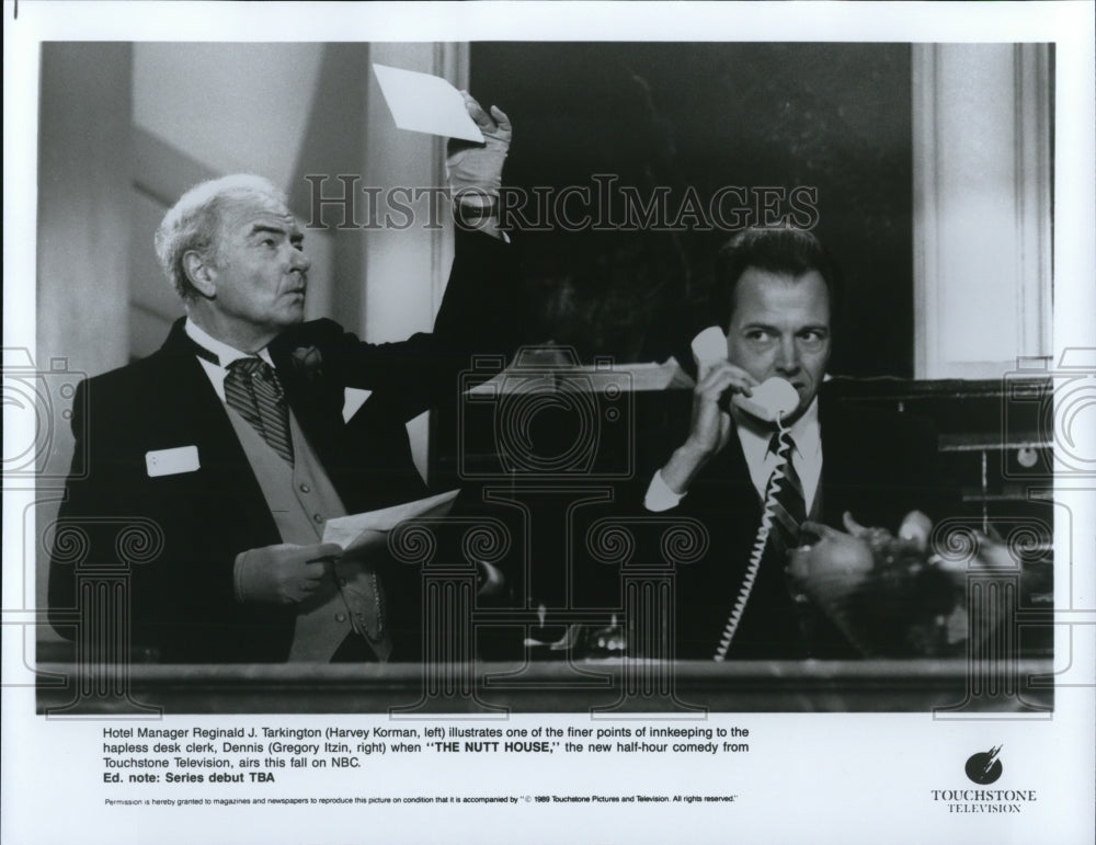 1989 Press Photo Harvey Korman and Gregory Itzin star in The Nutt House- Historic Images