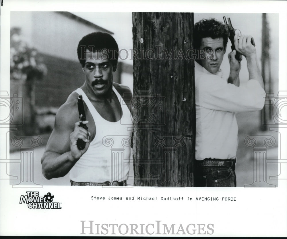1987 Press Photo Steve James and Michael Dudikoff in Avenging Force - cvp33770- Historic Images