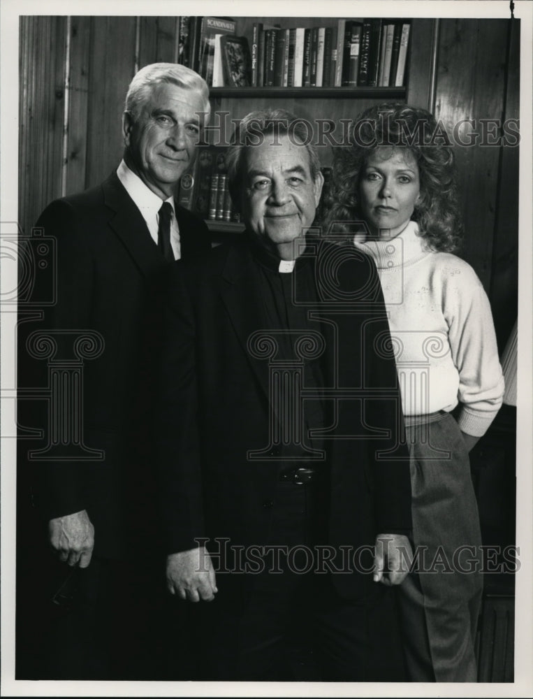 1987 Press Photo Tom Bosley Leslie Nielsen and Susan Blakely - cvp34345- Historic Images