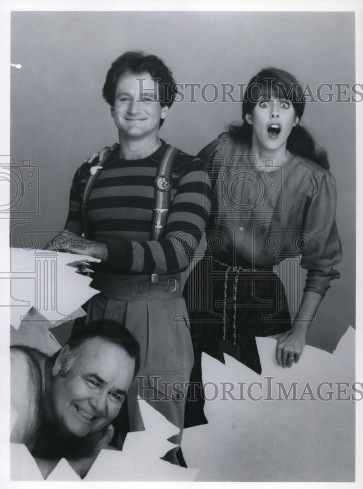 1981 Press Photo Jonathan Winters Robin Williams and Pam Dawber on Mork &amp; Mindy- Historic Images