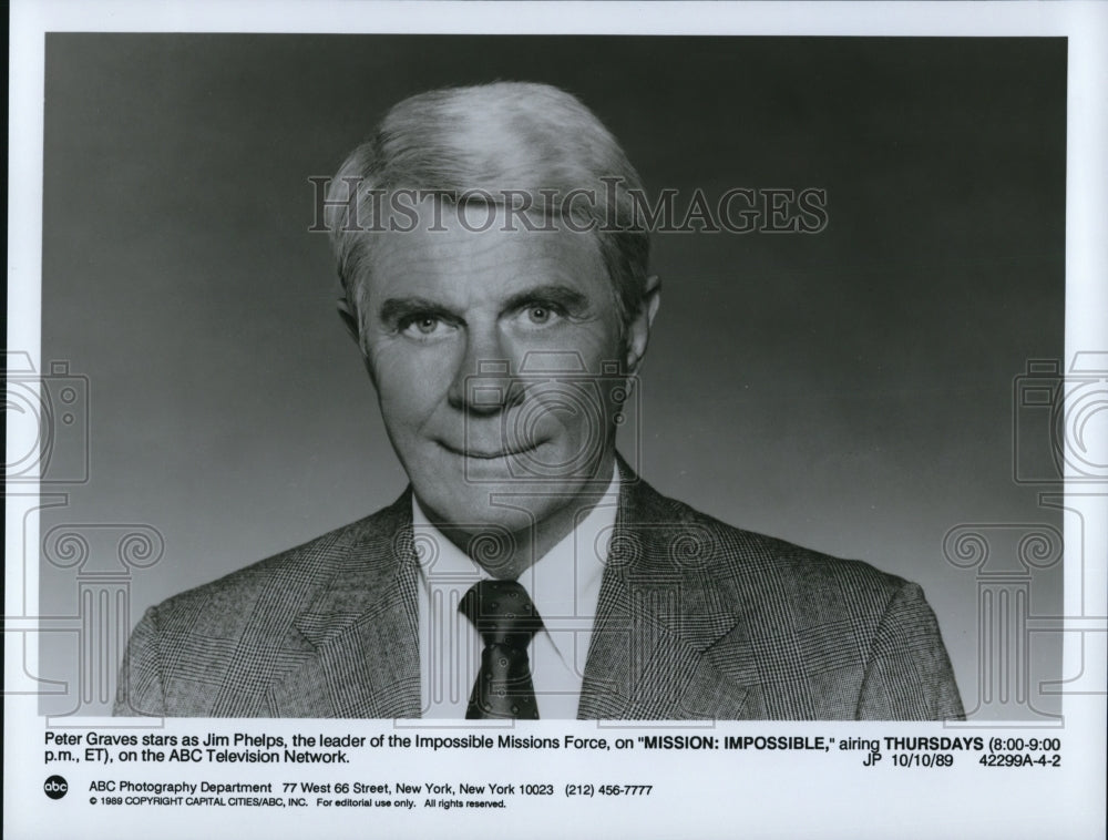 1989 Press Photo Peter Graves stars as Jim Phelps in Mission Impossible- Historic Images