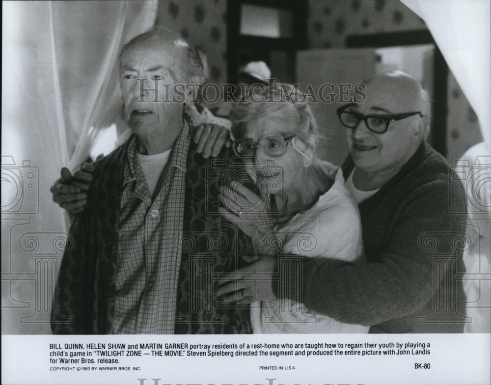 1986 Press Photo Bill Quinn Helen Shaw and Martin Garner in Twilight Zone Movie- Historic Images