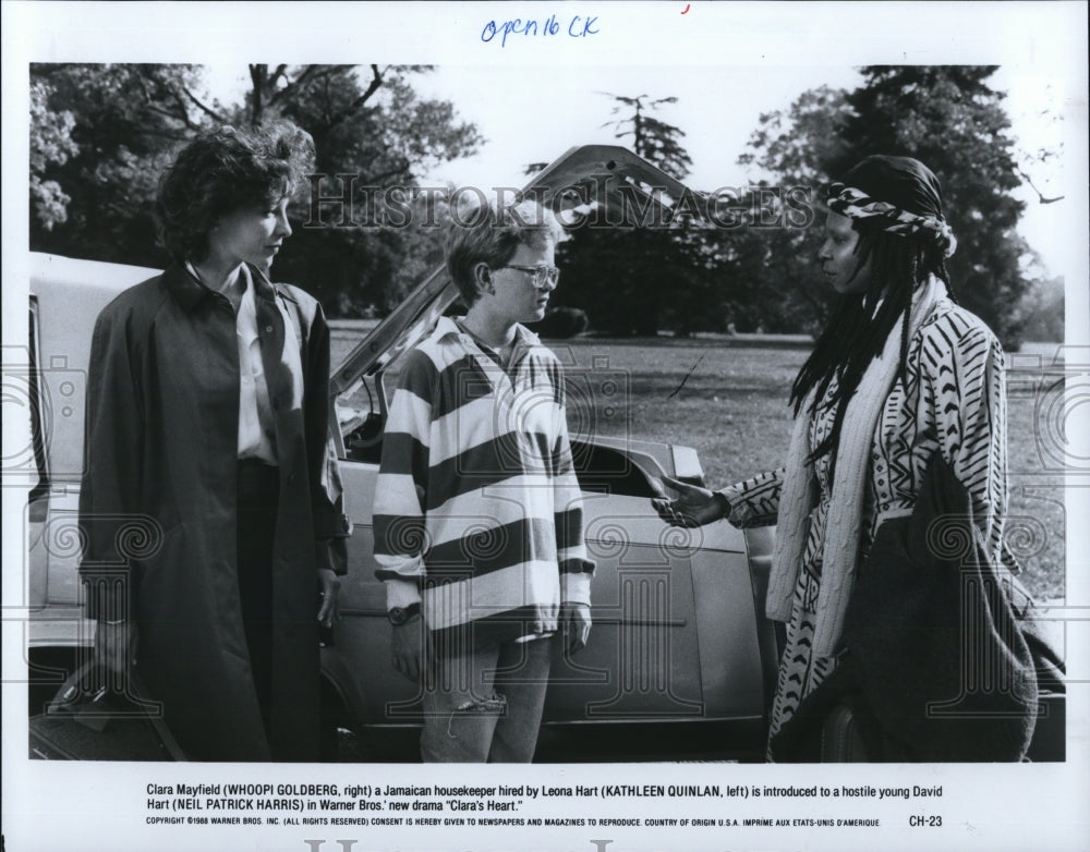 1988 Press Photo Whoopi Goldberg Neil Patrick Harris and Kathleen Quinlan- Historic Images