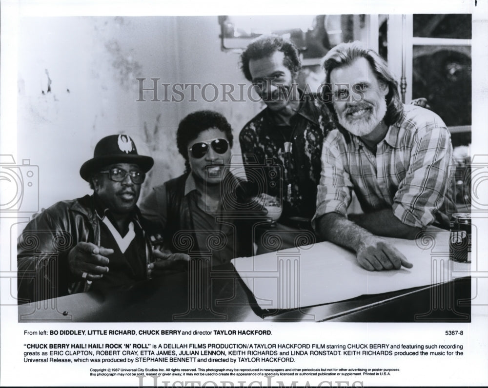 1987 Press Photo Bo Diddley, Little Richard &amp; Chuck Berry in Hail Hail To Rock N- Historic Images