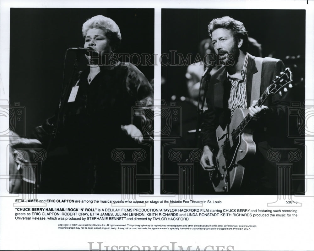 1988 Press Photo Etta James and Eric Clapton Chuck Berry Hail Hail Rock N Roll- Historic Images