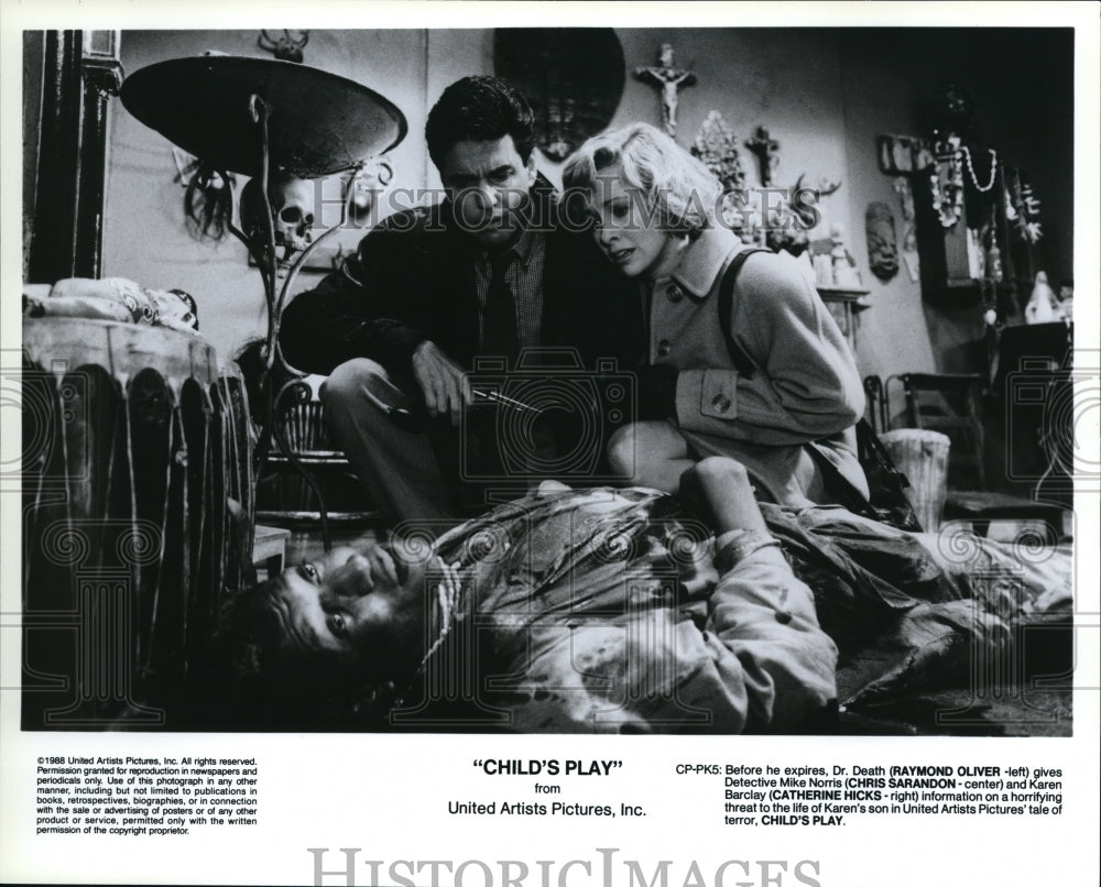 1989 Press Photo Raymold Oliver, Chris Sarandon, Catherine Hicks in Child&#39;s Play- Historic Images