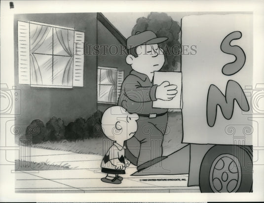 1983 Press Photo Charlie Brown and Moving Man on Is This Goodbye Charlie Brown- Historic Images