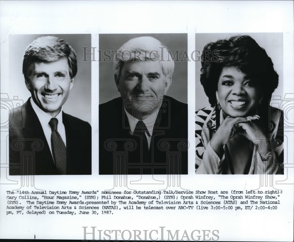 1987 Press Photo Gary Collins Phil Donahue Oprah Winfey Day Time Talk Awards- Historic Images