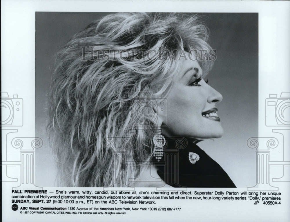 1987 Press Photo Dolly Parton in &quot;Dolly&quot; - cvp40405- Historic Images
