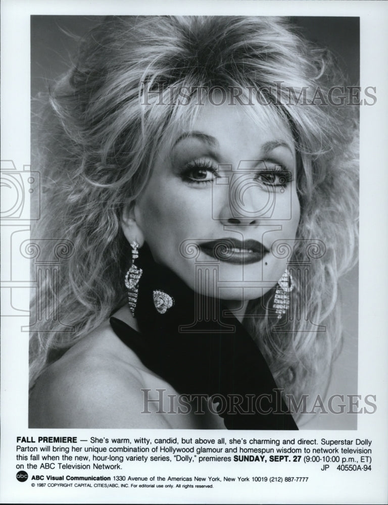 1987 Press Photo Dolly Parton Country Singer hosts Dolly TV Variety Show- Historic Images