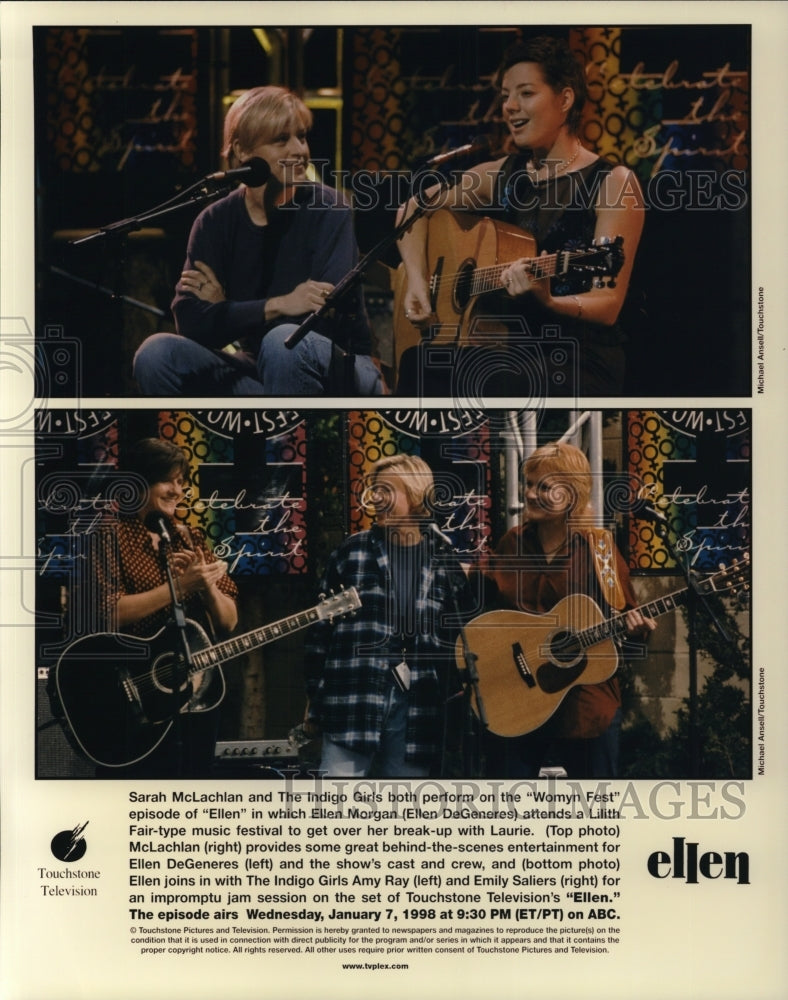 Press Photo Ellen DeGeneres Sarah McLachlan Amy Ray Emily Sailers on Ellen- Historic Images