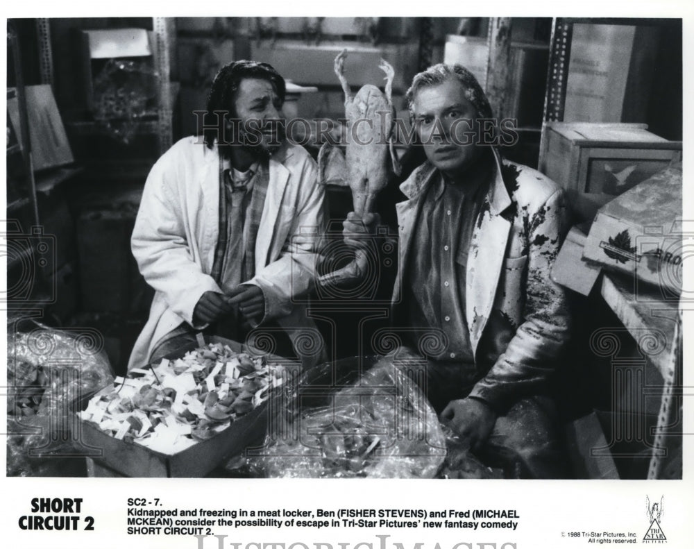 1989 Press Photo Fisher Stevens Michael McKean star in Short Circuit 2- Historic Images