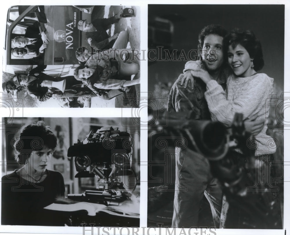1986 Press Photo Ally Sheedy Steve Guttenberg and Johnny Five in Short Circuit- Historic Images