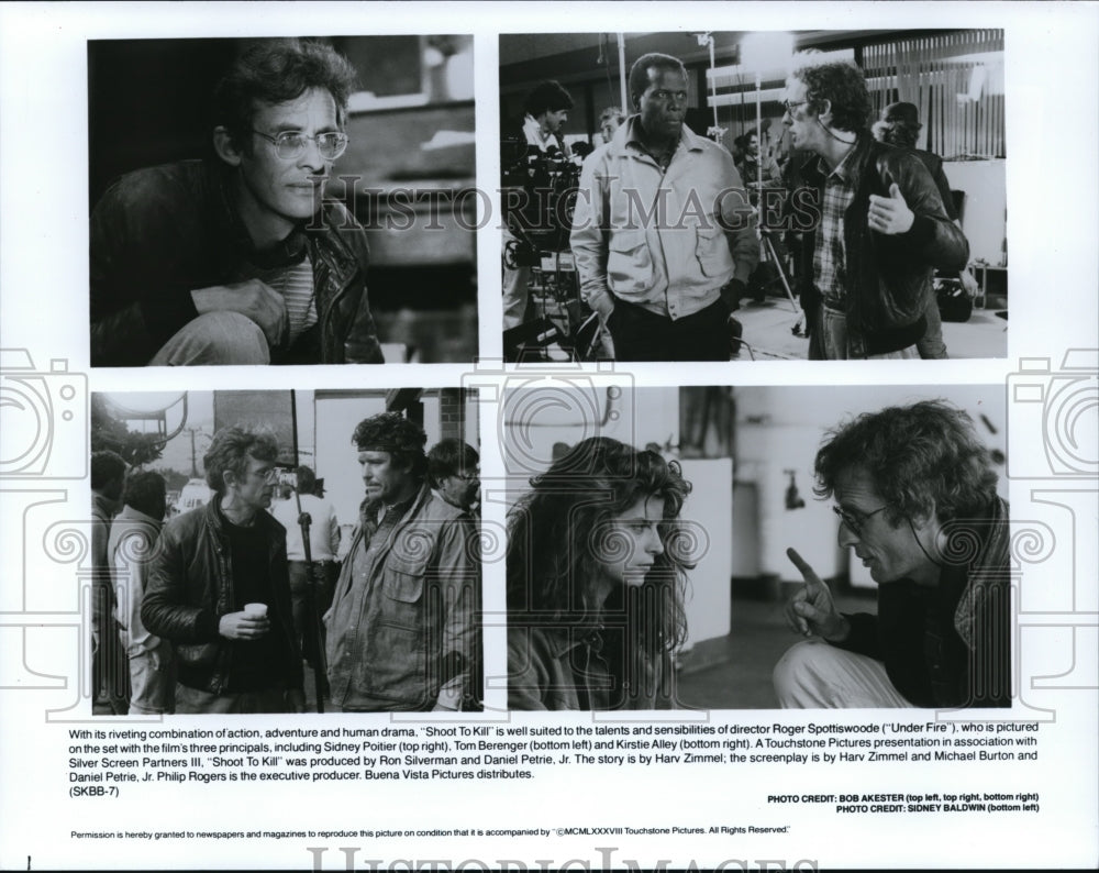 1988 Press Photo Tom Berenger Sidney Poitier and Kirstie Alley in Shoot to Kill- Historic Images