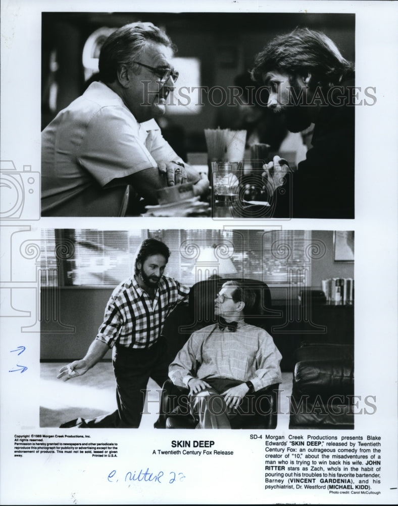 1989 Press Photo John Ritter Vincent Gardenia and Michael Kidd in Skin Deep- Historic Images