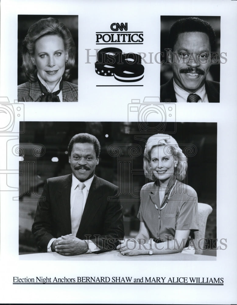 1988 Press Photo Election NIght Anchors Bernard Shaw May Aliice Williams- Historic Images