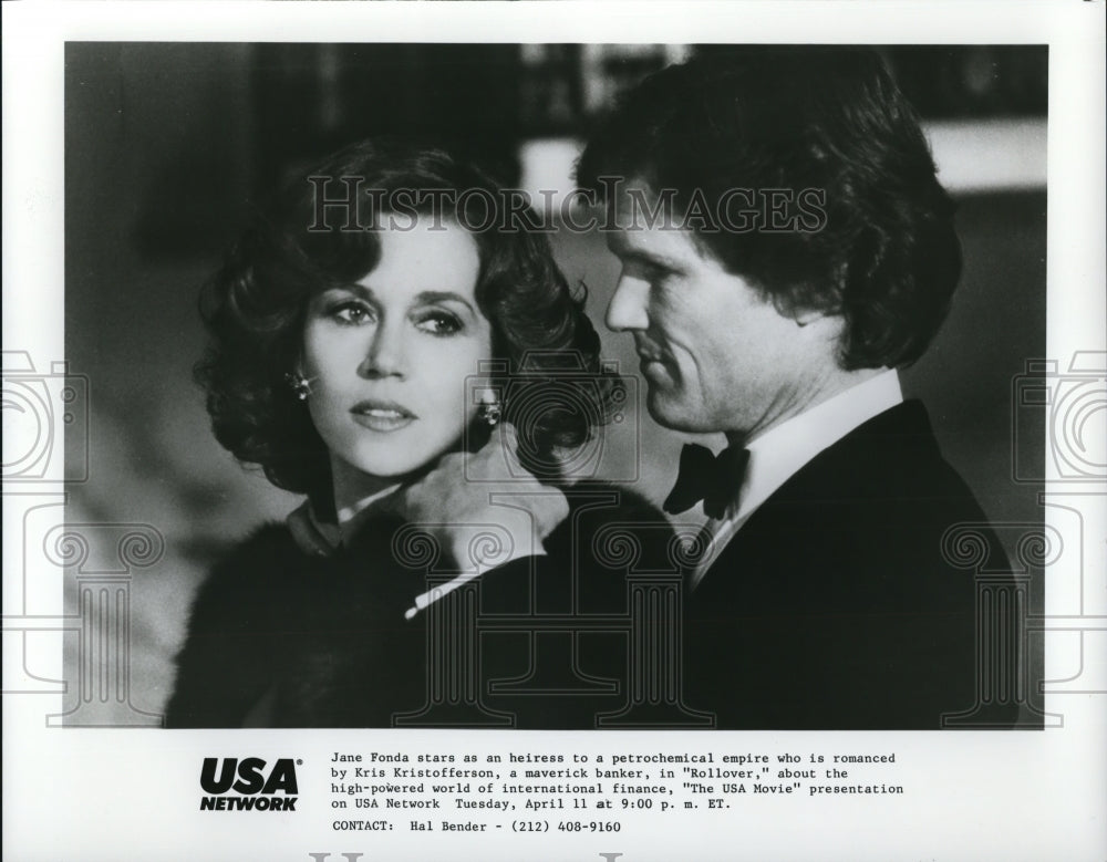 1989 Press Photo Jane Fonda and Kris Kristofferson star in Rollover movie film- Historic Images