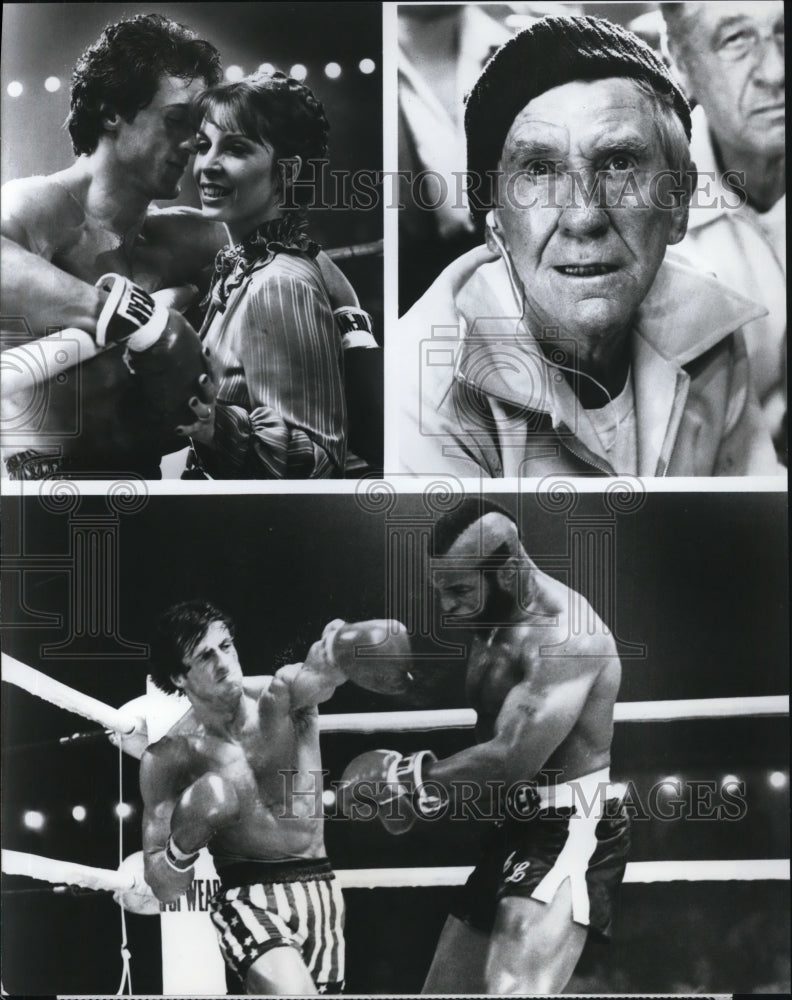 1987 Press Photo Sylvester Stallone and Talia Shire Mr. T in Rocky III- Historic Images