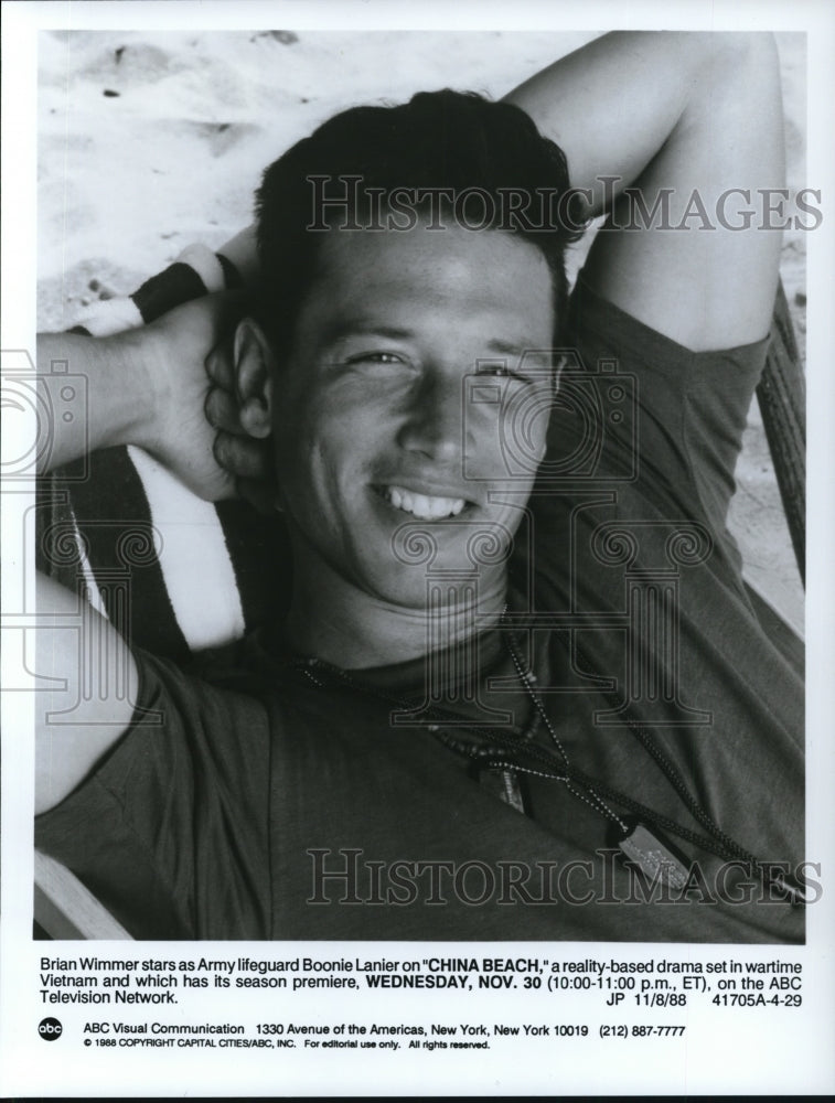 1988 Press Photo Brian Wimmer stars as Boonie Lanier on China Beach TV show- Historic Images
