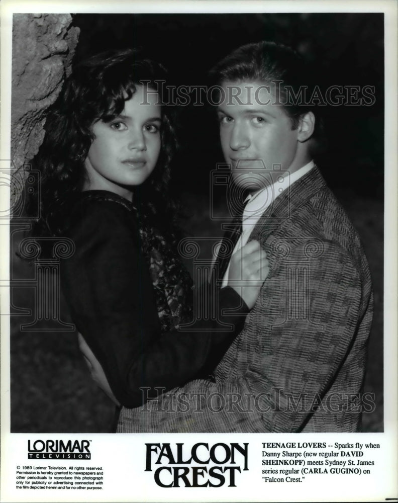 1989 Press Photo David Sheinkopf, Carla Gugino in Falcon Crest - cvp44975- Historic Images