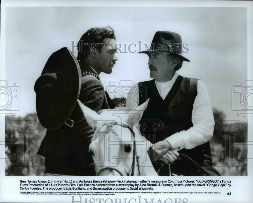1989 Press Photo Jimmy Smits and Gregory Peck in Old Gringo - cvp45114- Historic Images