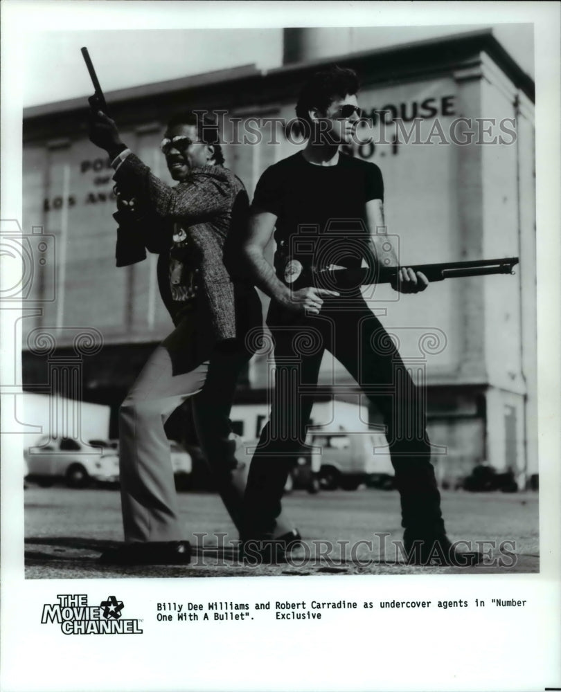 1988 Press Photo Billy Dee Williams Robert Carradine in Number One with a Bullet- Historic Images