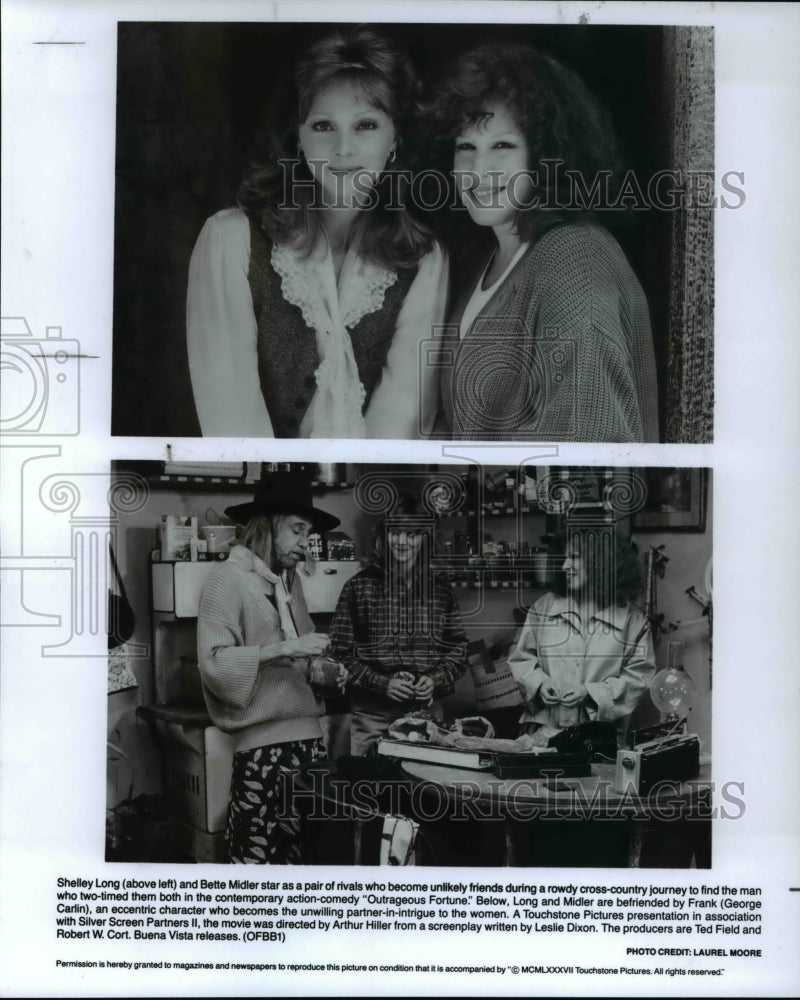 1987 Press Photo Shelley Long Bette Midler George Carlin in Outrageous Fortune- Historic Images